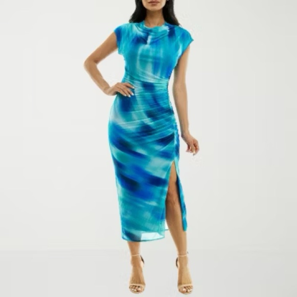 Blue Sheath Midi Dress
